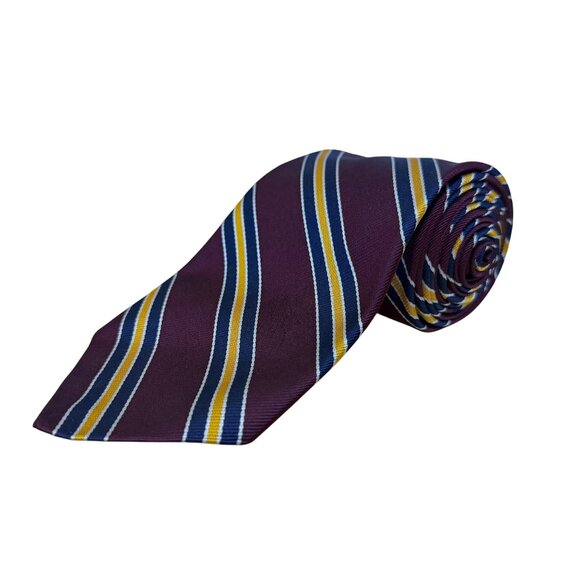 Vintage Brooks Brothers Purple Yellow & Navy All Silk Striped Tie Classic Finish - Picture 1 of 7